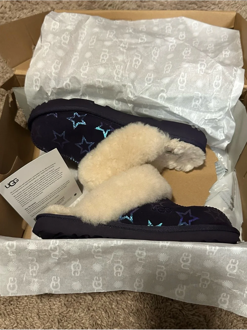 UGG Tan Iridescent Stars Slipper Box